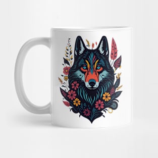 Colorful wolf with flowers Mug